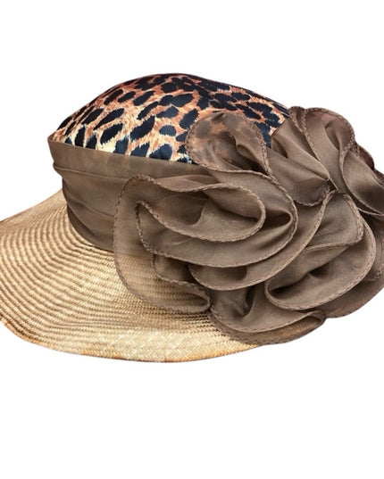 Vintage 1970s Fancy Sonny Straw Leopard print bow hat