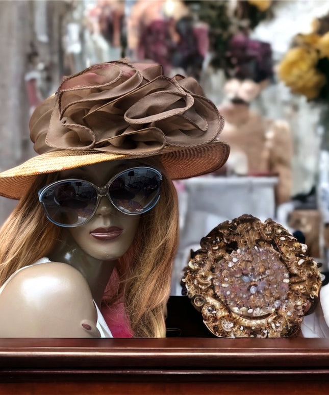 Vintage 1970s Fancy Sonny Straw Leopard print bow hat
