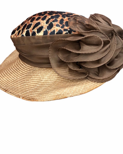 Vintage 1970s Fancy Sonny Straw Leopard print bow hat