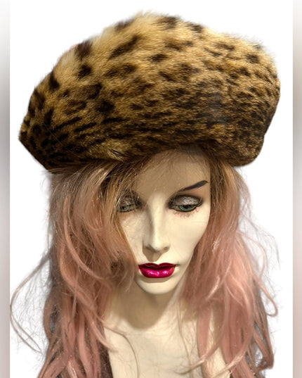 Vintage 1960s Fancy Felt hat with Leopard dyed fur fancy High Society Jean Guy