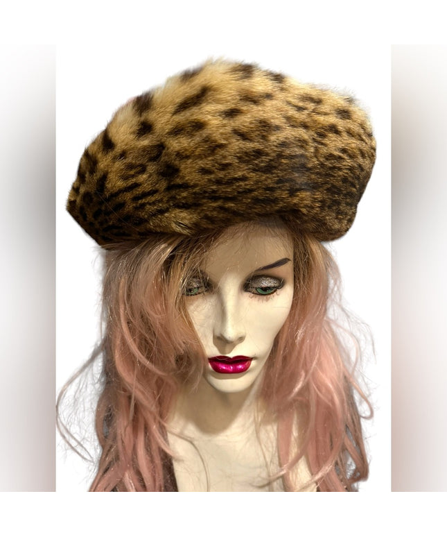 Vintage 1960s Fancy Felt hat with Leopard dyed fur fancy High Society Jean Guy