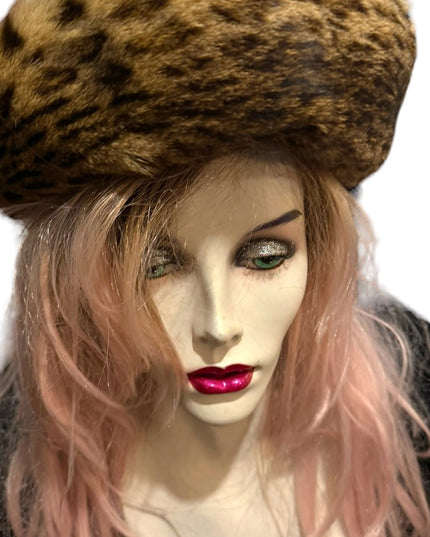 Vintage 1960s Fancy Felt hat with Leopard dyed fur fancy High Society Jean Guy