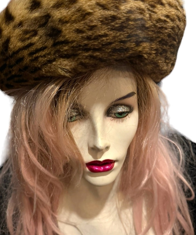 Vintage 1960s Fancy Felt hat with Leopard dyed fur fancy High Society Jean Guy