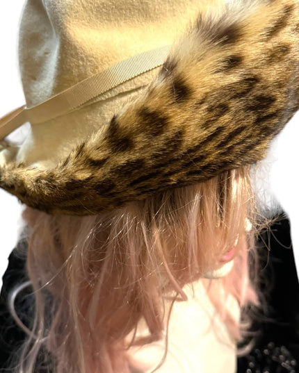 Vintage 1960s Fancy Felt hat with Leopard dyed fur fancy High Society Jean Guy