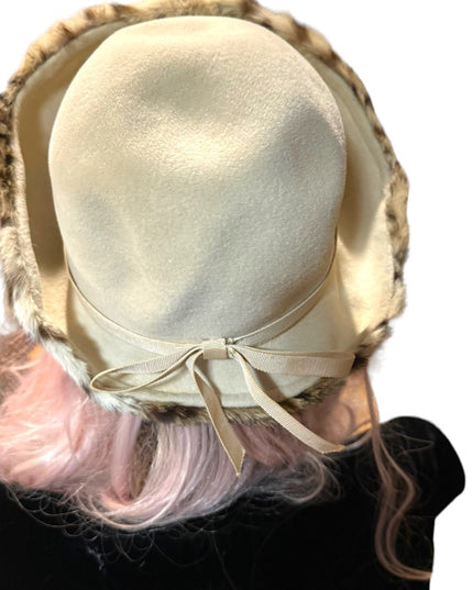 Vintage 1960s Fancy Felt hat with Leopard dyed fur fancy High Society Jean Guy