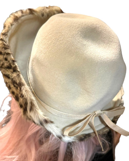 Vintage 1960s Fancy Felt hat with Leopard dyed fur fancy High Society Jean Guy