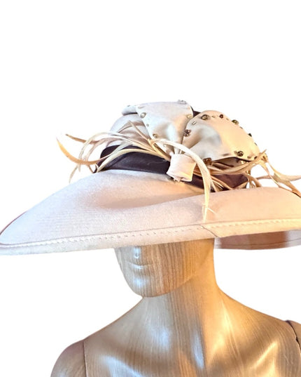 Elegant Vintage 1950s  Wide Brim Fancy Cream Women's Hat