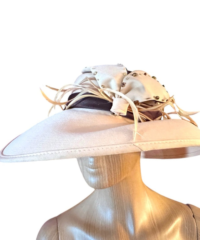 Elegant Vintage 1950s  Wide Brim Fancy Cream Women's Hat