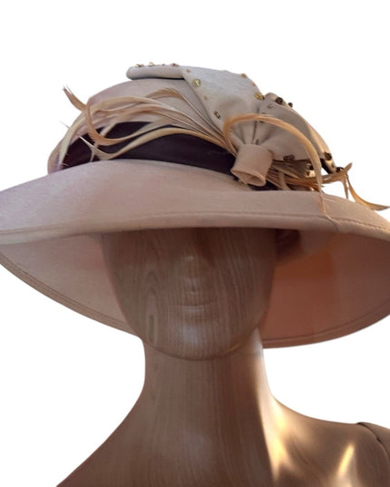 Elegant Vintage 1950s  Wide Brim Fancy Cream Women's Hat