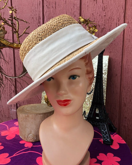 Vintage 1980s Liz Claiborne straw beach hat