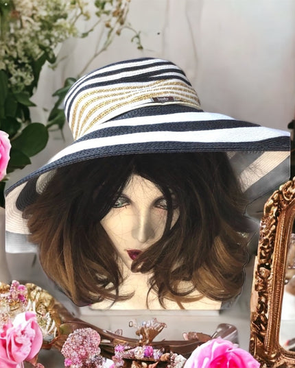 Laundry Shelli Segal Beach hat Beautiful sun blue white stripes