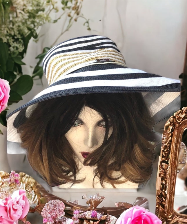 Laundry Shelli Segal Beach hat Beautiful sun blue white stripes