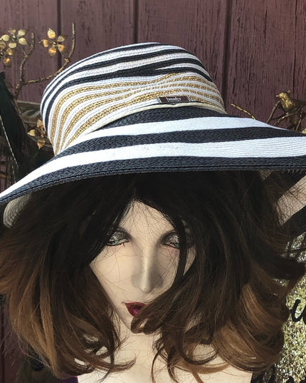 Laundry Shelli Segal Beach hat Beautiful sun blue white stripes