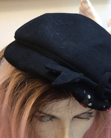 Vintage black fancy facinator hat party wedding event 1940s