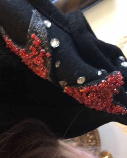 Vintage black fancy facinator hat party wedding event 1940s