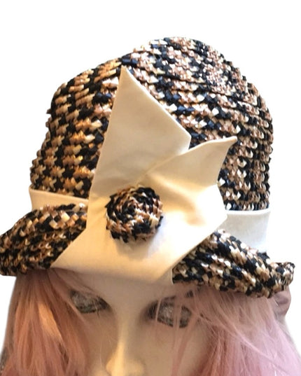 1960s Vintage Ms Lucille Straw bow bucket hat