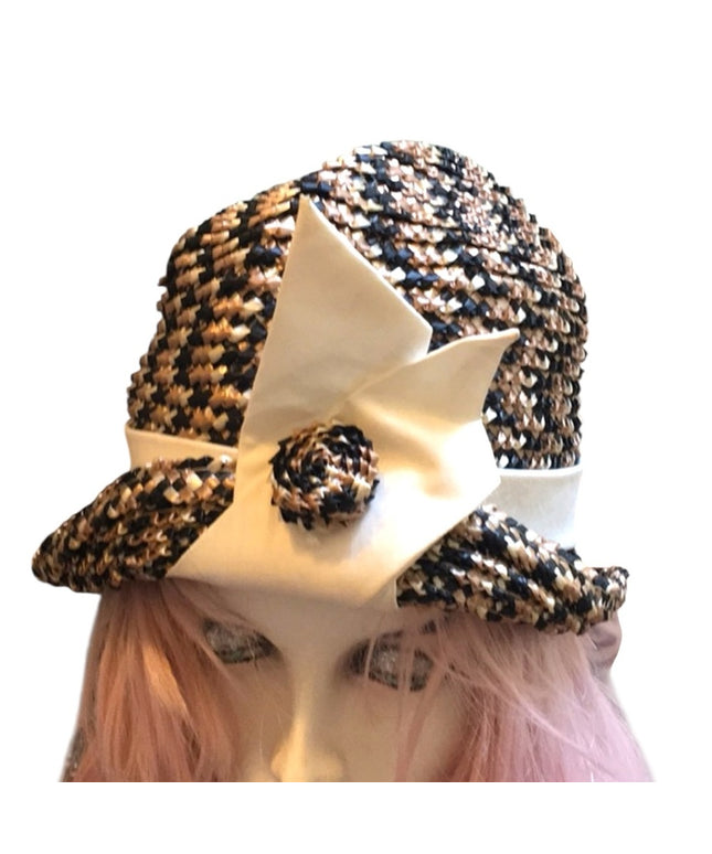 1960s Vintage Ms Lucille Straw bow bucket hat