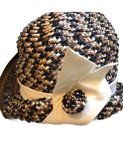 1960s Vintage Ms Lucille Straw bow bucket hat