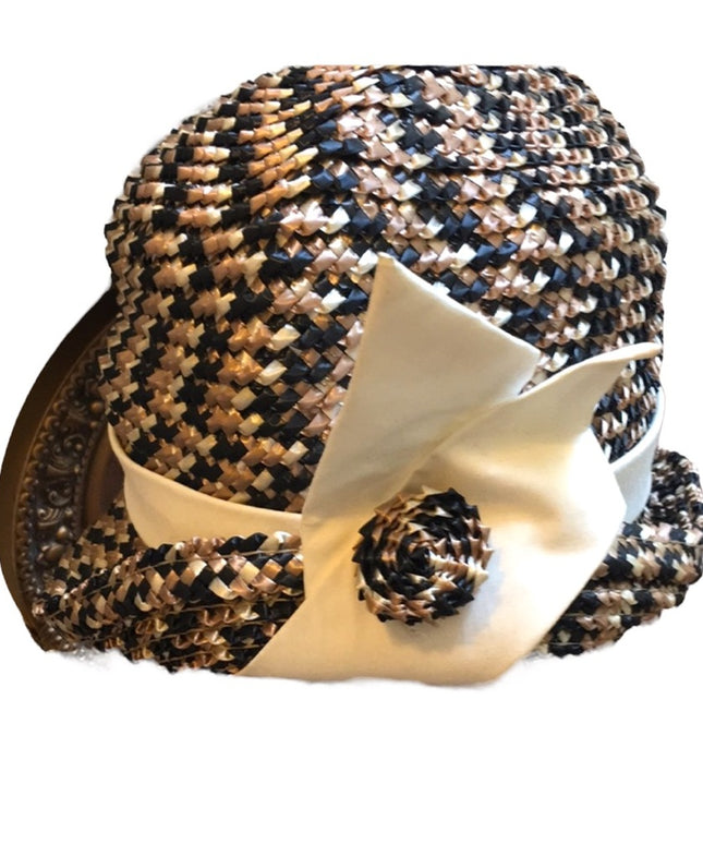 1960s Vintage Ms Lucille Straw bow bucket hat