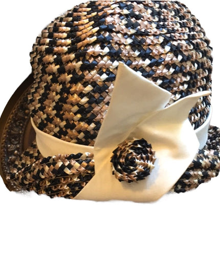 1960s Vintage Ms Lucille Straw bow bucket hat