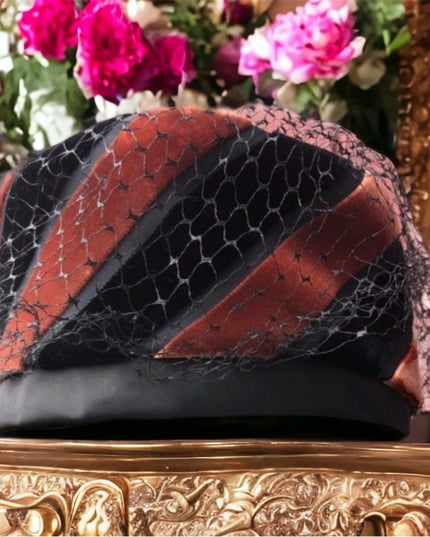 Vintage 1960s Pill box style hat Velvet Black orange