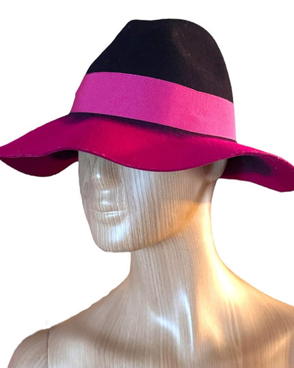 Stylish Vintage 1980s Pink and Black fancy wide rim  Women's Hat