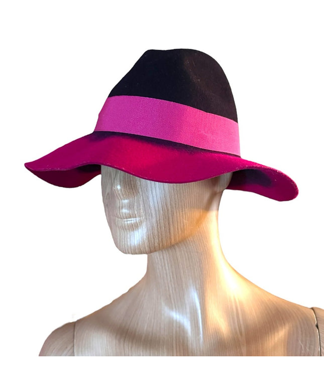 Stylish Vintage 1980s Pink and Black fancy wide rim  Women's Hat
