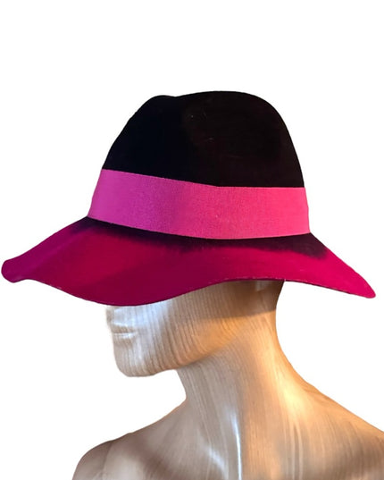 Stylish Vintage 1980s Pink and Black fancy wide rim  Women's Hat