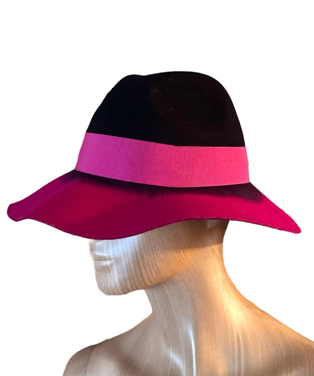 Stylish Vintage 1980s Pink and Black fancy wide rim  Women's Hat