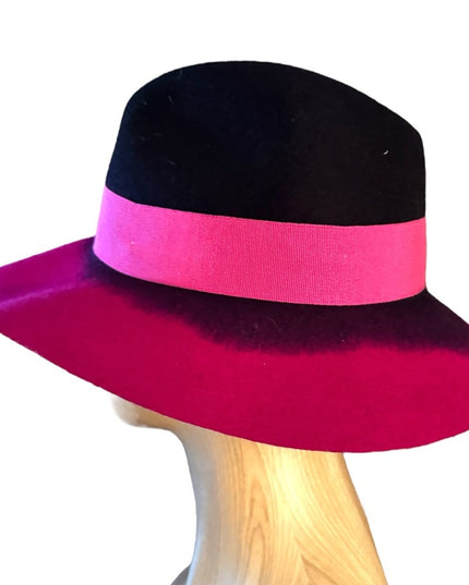 Stylish Vintage 1980s Pink and Black fancy wide rim  Women's Hat