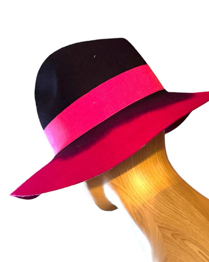 Stylish Vintage 1980s Pink and Black fancy wide rim  Women's Hat