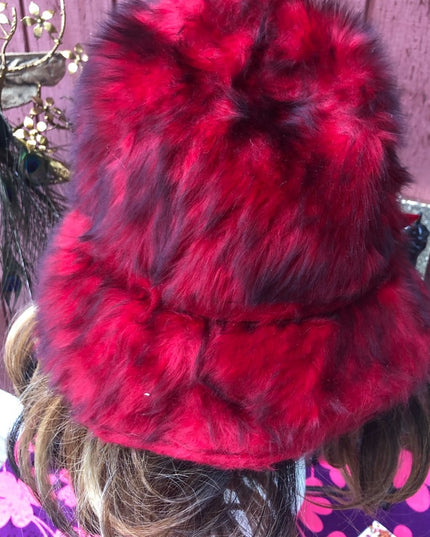 Vintage 1960s RED Faux fur Cloche With plastic chain