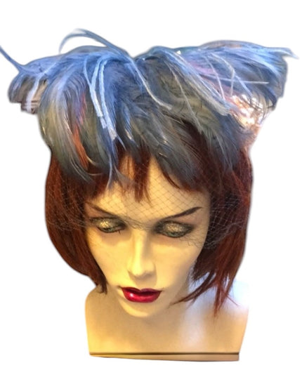 Vintage Blue OS Feather Facinator Hat