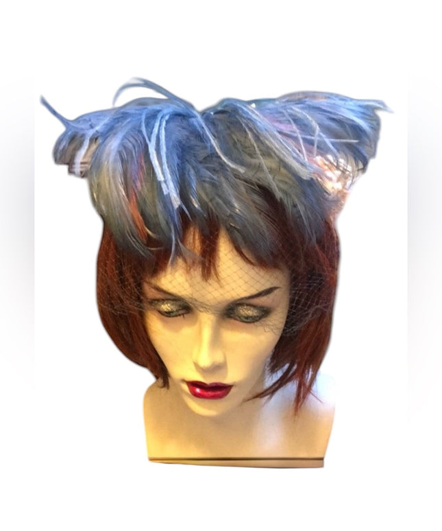 Vintage Blue OS Feather Facinator Hat