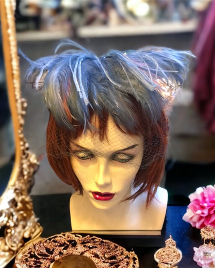 Vintage Blue OS Feather Facinator Hat