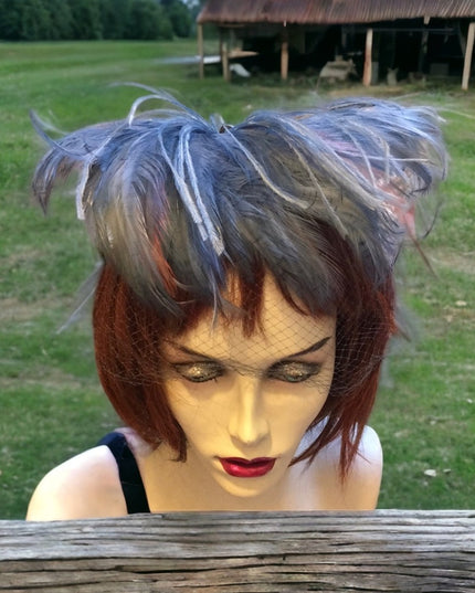 Vintage Blue OS Feather Facinator Hat