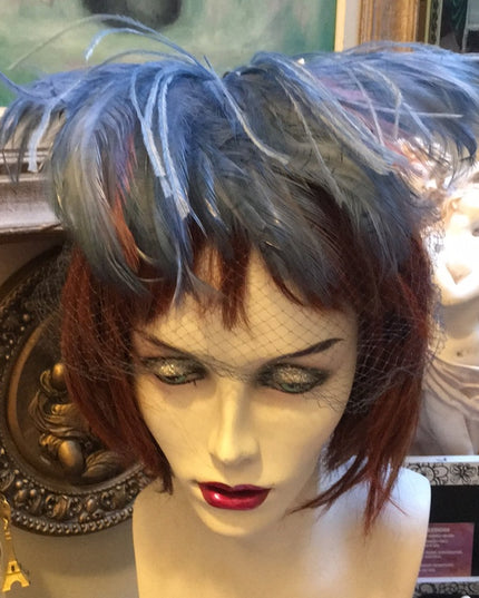 Vintage Blue OS Feather Facinator Hat