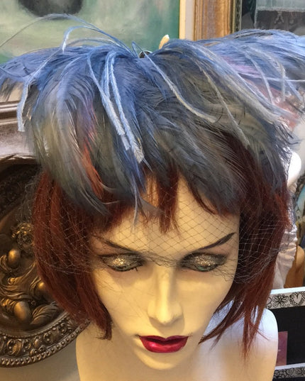 Vintage Blue OS Feather Facinator Hat