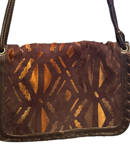 Malandrino ITALY Like New Brown Leather  Patterned Shoulder Bag
