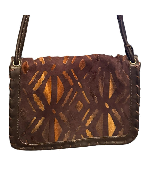 Malandrino ITALY Like New Brown Leather  Patterned Shoulder Bag