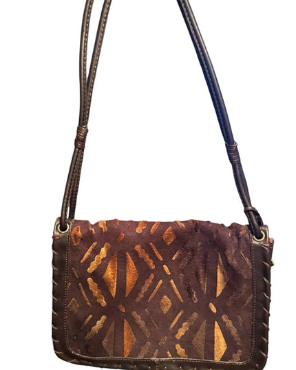 Malandrino ITALY Like New Brown Leather  Patterned Shoulder Bag