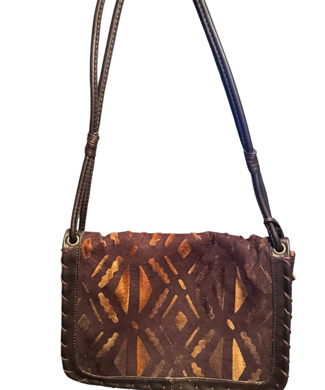 Malandrino ITALY Like New Brown Leather  Patterned Shoulder Bag