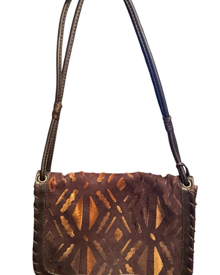 Malandrino ITALY Like New Brown Leather  Patterned Shoulder Bag