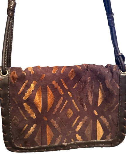 Malandrino ITALY Like New Brown Leather  Patterned Shoulder Bag