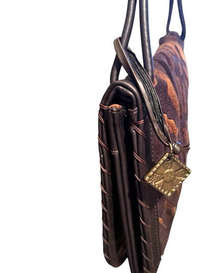 Malandrino ITALY Like New Brown Leather  Patterned Shoulder Bag