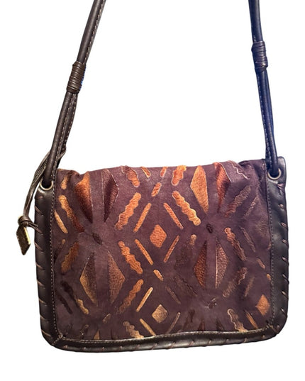 Malandrino ITALY Like New Brown Leather  Patterned Shoulder Bag