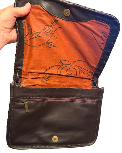 Malandrino ITALY Like New Brown Leather  Patterned Shoulder Bag