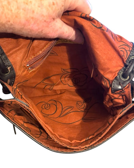 Malandrino ITALY Like New Brown Leather  Patterned Shoulder Bag