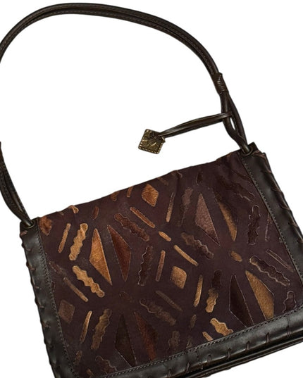 Malandrino ITALY Like New Brown Leather  Patterned Shoulder Bag