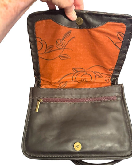 Malandrino ITALY Like New Brown Leather  Patterned Shoulder Bag